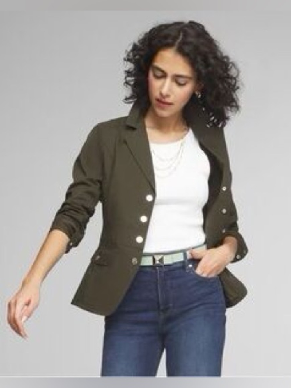 White House Black Market Olive Green Button Blazer